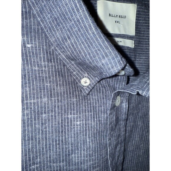 BIG & TALL Billy Reid Button Up Shirt XXL Cotton/Linen Slim Fit Grey Stripe GUC - Picture 5 of 13